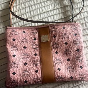 MCM Visetos Medium Crossbody Bag Mauve Pink